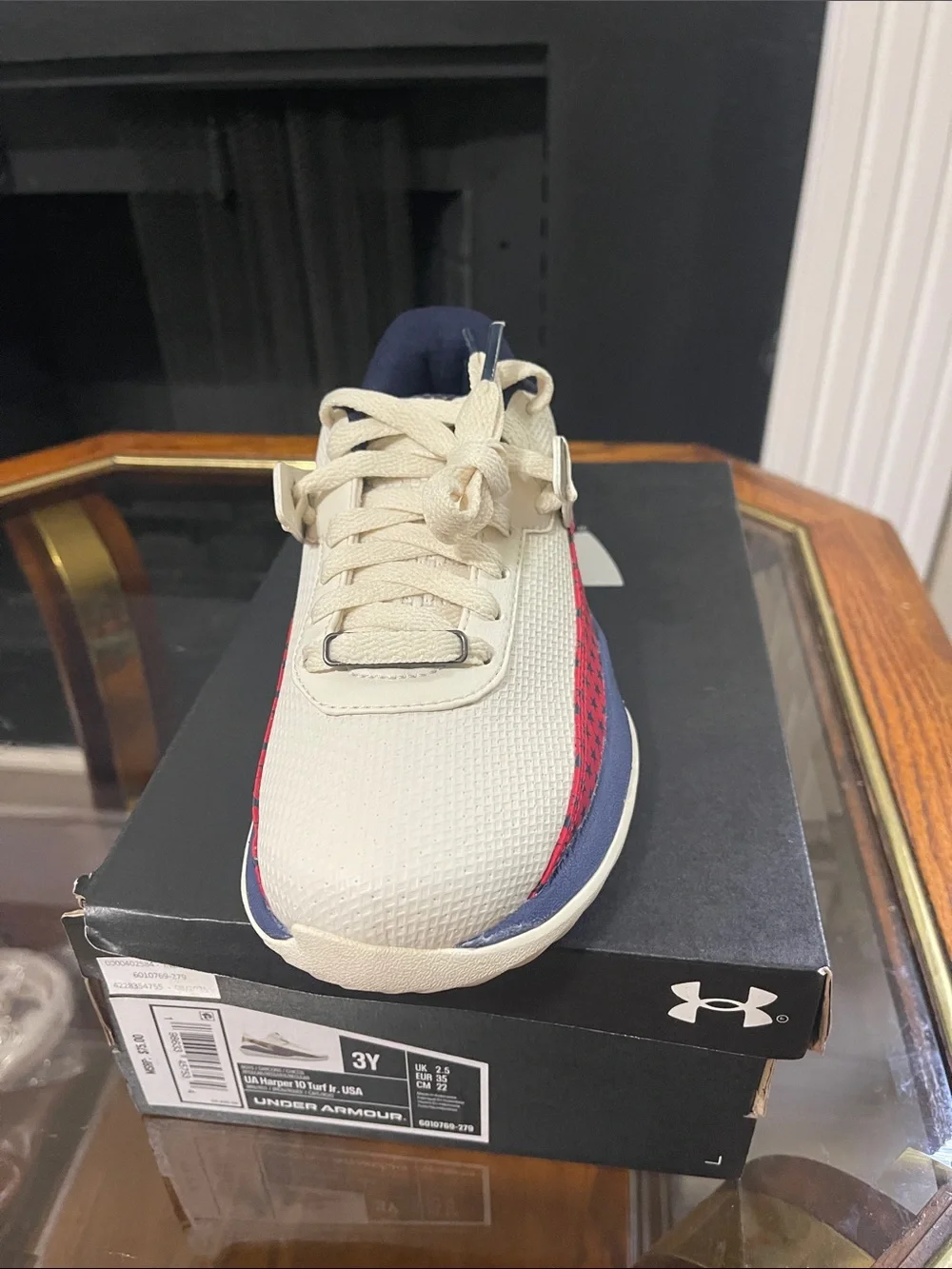 Under Armour Kids Cream, Navy & Red Star Accent Sneakers